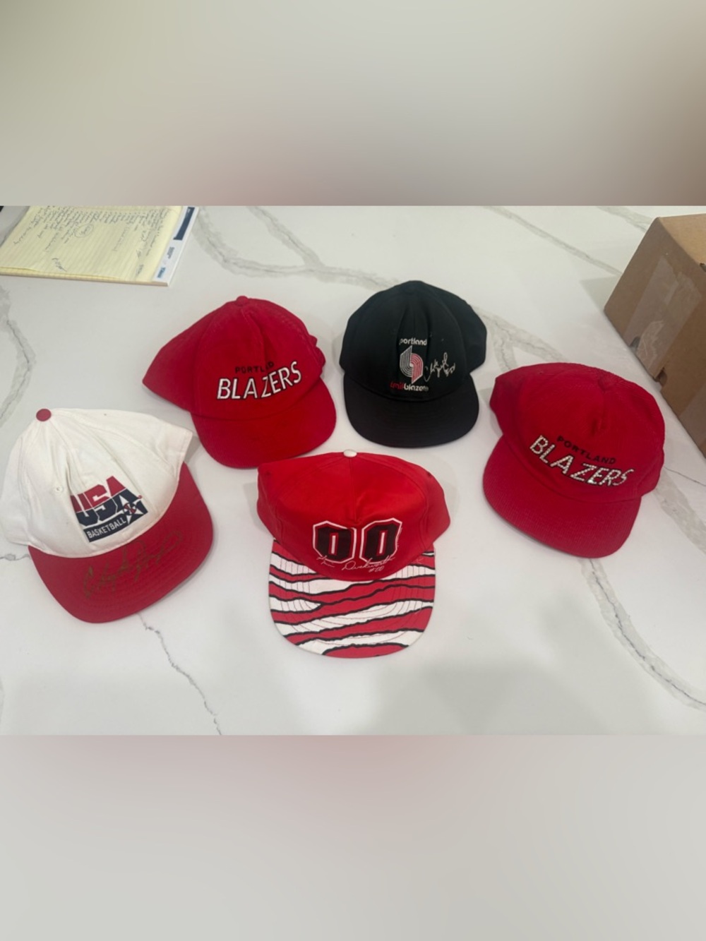 Portland Blazers & USA Basketball Hat Lot - Red, Black, White - Vintage